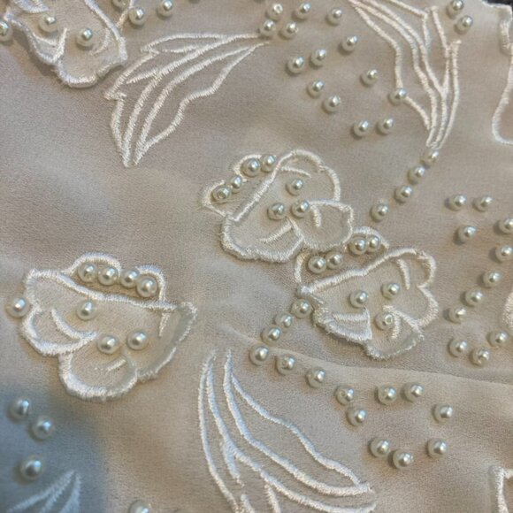 Laura Jayne Collection Cream Long Sleeve Blouse Beaded Shoulder Details Pleated - Picture 12 of 14